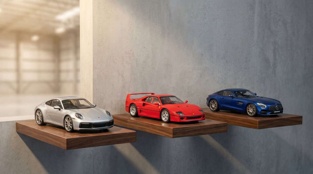 Magazijn van Models118 met modelauto's voor verzamelaars op schappen in Czestochowa, Polen