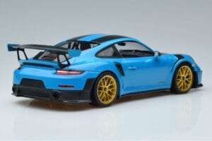 Porsche 911 991.2 GT3 RS Weissach Package Miami Blauw Gouden Velgen Minichamps 1:18 153068310 Metaal — afbeelding 2 van 6