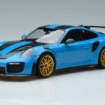 Porsche 911 991.2 GT3 RS Weissach Package Miami Blauw Gouden Velgen Minichamps 1:18 153068310 Metaal