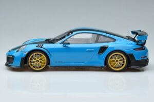 Porsche 911 991.2 GT3 RS Weissach Package Miami Blauw Gouden Velgen Minichamps 1:18 153068310 Metaal — afbeelding 3 van 6