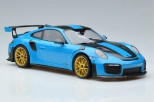Porsche 911 991.2 GT3 RS Weissach Package Miami Blauw Gouden Velgen Minichamps 1:18 153068310 Metaal — afbeelding 4 van 6