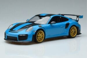Porsche 911 991.2 GT3 RS Weissach Package Miami Blauw Gouden Velgen Minichamps 1:18 153068310 Metaal