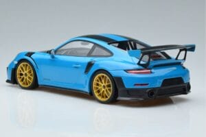 Porsche 911 991.2 GT3 RS Weissach Package Miami Blauw Gouden Velgen Minichamps 1:18 153068310 Metaal — afbeelding 5 van 6