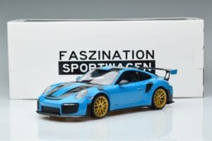 Porsche 911 991.2 GT3 RS Weissach Package Miami Blauw Gouden Velgen Minichamps 1:18 153068310 Metaal — afbeelding 6 van 6