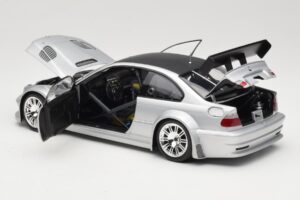 BMW M3 E46 GTR Street Zilver With Carbon Roof Minichamps 1:18 100012102 Metaal — afbeelding 5 van 8