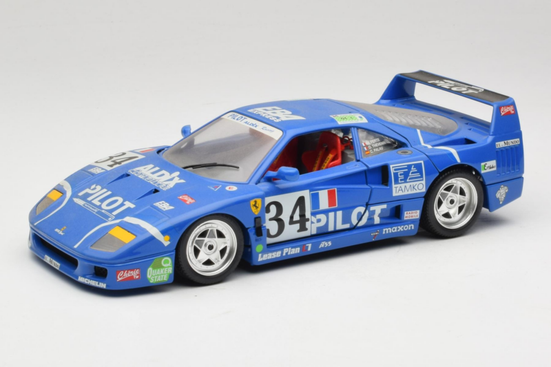 Ferrari F40 #34 M. Ferte / Thavenin / Palau Pilot Blauw 1987 Bburago 1:18 3032-B1 Metaal