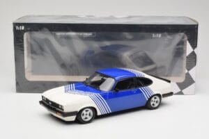 Ford Capri Mk2 3.0 Wit met Blauwe Strepen Minichamps 1:18 155788600 Metaal — afbeelding 6 van 6