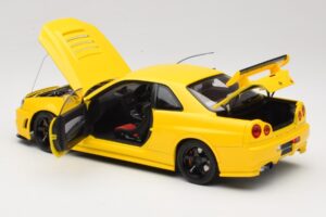 Nissan Skyline GT-R R34 Customized Version Geel MotorHelix 1:18 M83412 Metaal — afbeelding 5 van 8