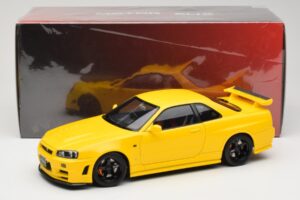 Nissan Skyline GT-R R34 Customized Version Geel MotorHelix 1:18 M83412 Metaal — afbeelding 8 van 8