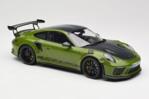 Porsche 911 991.2 GT3 RS Weissach Package Lizard Green Wording & Zwarte Magnesium Velgen Minichamps 1:18 155068232 Metaal — afbeelding 4 van 6