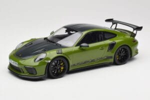 Porsche 911 991.2 GT3 RS Weissach Package Lizard Green Wording & Zwarte Magnesium Velgen Minichamps 1:18 155068232 Metaal