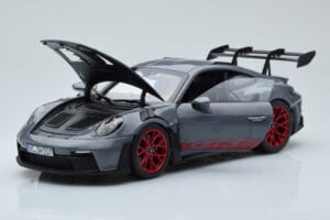 Porsche 911 992 GT3 RS Arctic Grijs Pyro Rood Norev 1:18 187350 Metaal — afbeelding 2 van 8