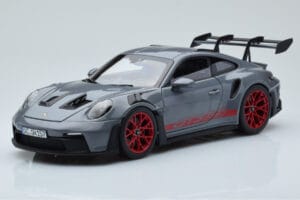 Porsche 911 992 GT3 RS Arctic Grijs Pyro Rood Norev 1:18 187350 Metaal
