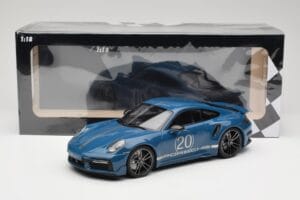 Porsche 911 992 Turbo S Sport Design Package Gentian Blue Metallic Minichamps 1:18 155069170 Metaal — afbeelding 6 van 6