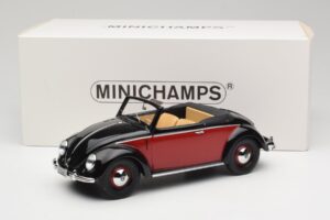 Volkswagen Beetle Hebmuller Cabriolet Zwart & Rood Minichamps 1:18 107054230 Hars — afbeelding 6 van 6