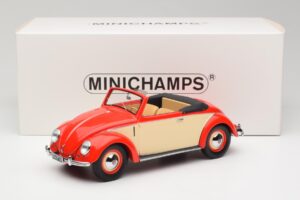 Volkswagen Beetle Hebmuller Cabriolet Rood & Crème Minichamps 1:18 107054231 Hars — afbeelding 6 van 6