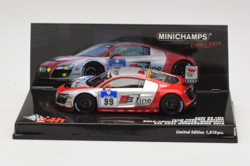 Audi R8 LMS GT3 #99 F. Biela / M. Fassler Phoenix Racing 24 Hours of Nurburgring 2010 Minichamps 1:43 Audi R8 LMS GT3 #99 F. Biela / M. Fassler Phoenix Racing 24 Hours of Nurburgring 2010 Minichamps 1:43 437101999 Metaal