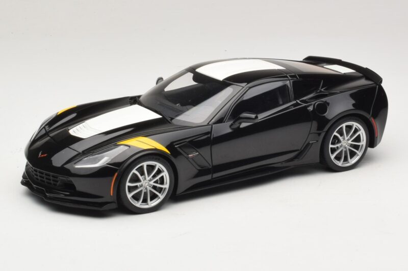 Chevrolet Corvette C7 Grand Sport Zwart met Witte Strepen AUTOart 1:18 71273 Composiet