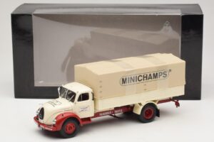 Magirus-Deutz S 7500 Jupiter Platte Vrachtwagen Wit Rood Minichamps 1:43 439141022 Metaal — afbeelding 6 van 6