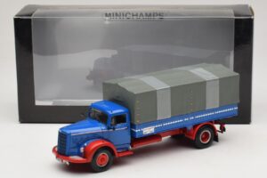 Mercedes L 315 Platformwagen Blauw Rood Minichamps 1:43 439034420 Metaal — afbeelding 6 van 6