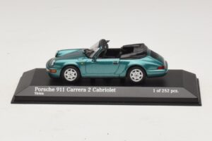 Porsche 911 964 Carrera 2 Cabriolet Turkoois Minichamps 1:43 430067332 Metaal