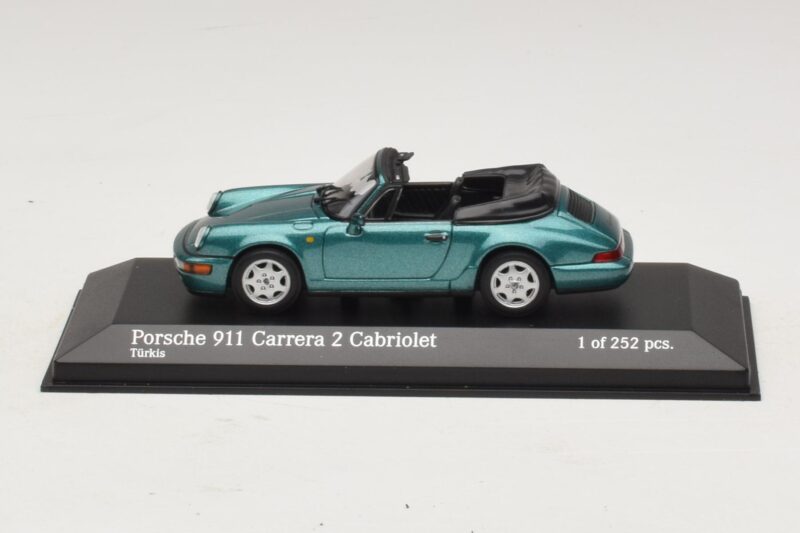 Porsche 911 964 Carrera 2 Cabriolet Turkoois Minichamps 1:43 430067332 Metaal