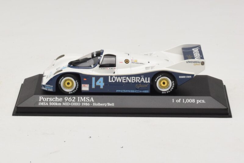 Porsche 962 IMSA #14 A. Holbert / D. Bell Mid-Ohio 500km 1986 Minichamps 1:43 400866514 Metaal
