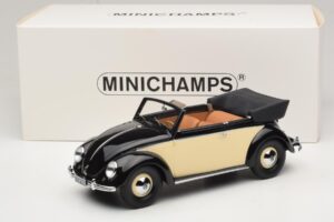 Volkswagen Beetle Cabriolet Zwart Crème Minichamps 1:18 107054131 Hars — afbeelding 6 van 6