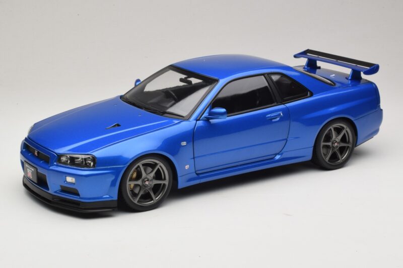 Nissan Skyline GT-R R34 V-Spec II Blauw Metallic OEM Velgen KK-Scale 1:12 KKDC120211-1 Metaal