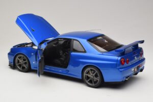 Nissan Skyline GT-R R34 V-Spec II Blauw Metallic OEM Velgen KK-Scale 1:12 KKDC120211-1 Metaal — afbeelding 5 van 8